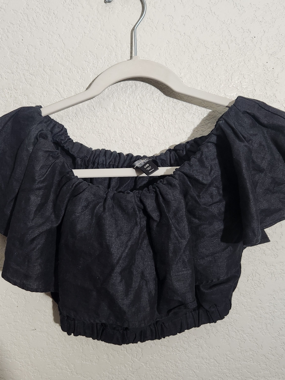 Off-Shoulder Black Women's Crop Top Linen Milkmaid